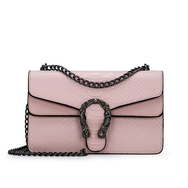 Pink Python Print Leather Crossbody messenger bag - Schandra